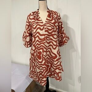 Magaschoni Red and Cream Linen Top tunic